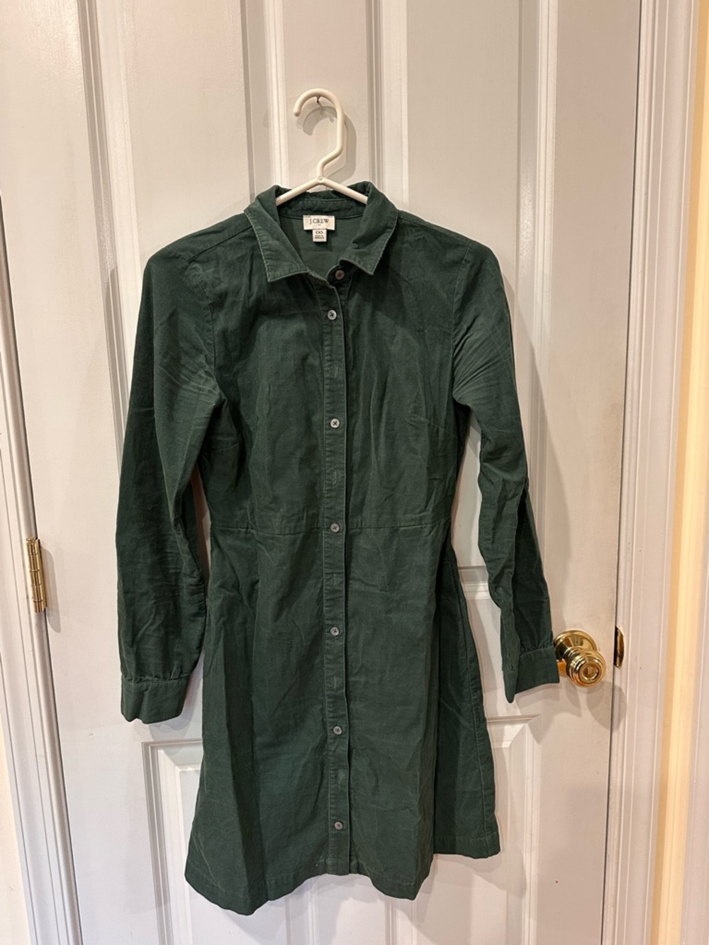 J. Crew Green Corduroy Button-Front Shirt Dress